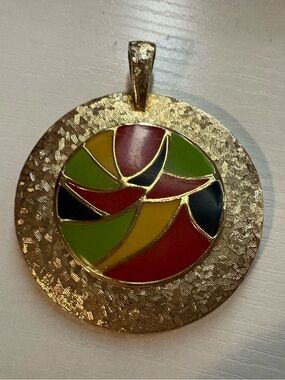 Vintage Beeline Gold Tone Multi-Color Enamel Mirror Pendant
